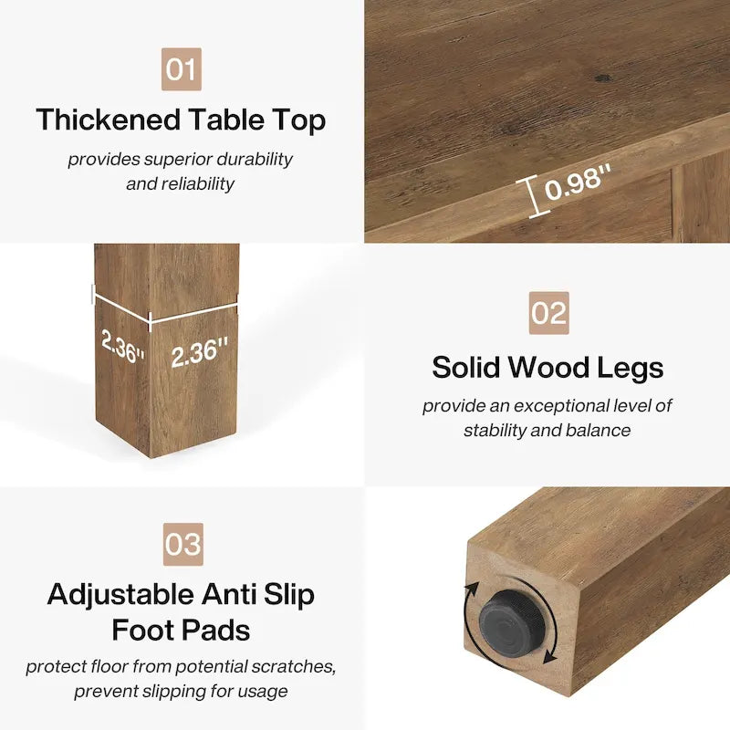 Table à manger carrée de 100 cm pour 2-4 personnes avec pieds en bois massif pour salon et salle à manger