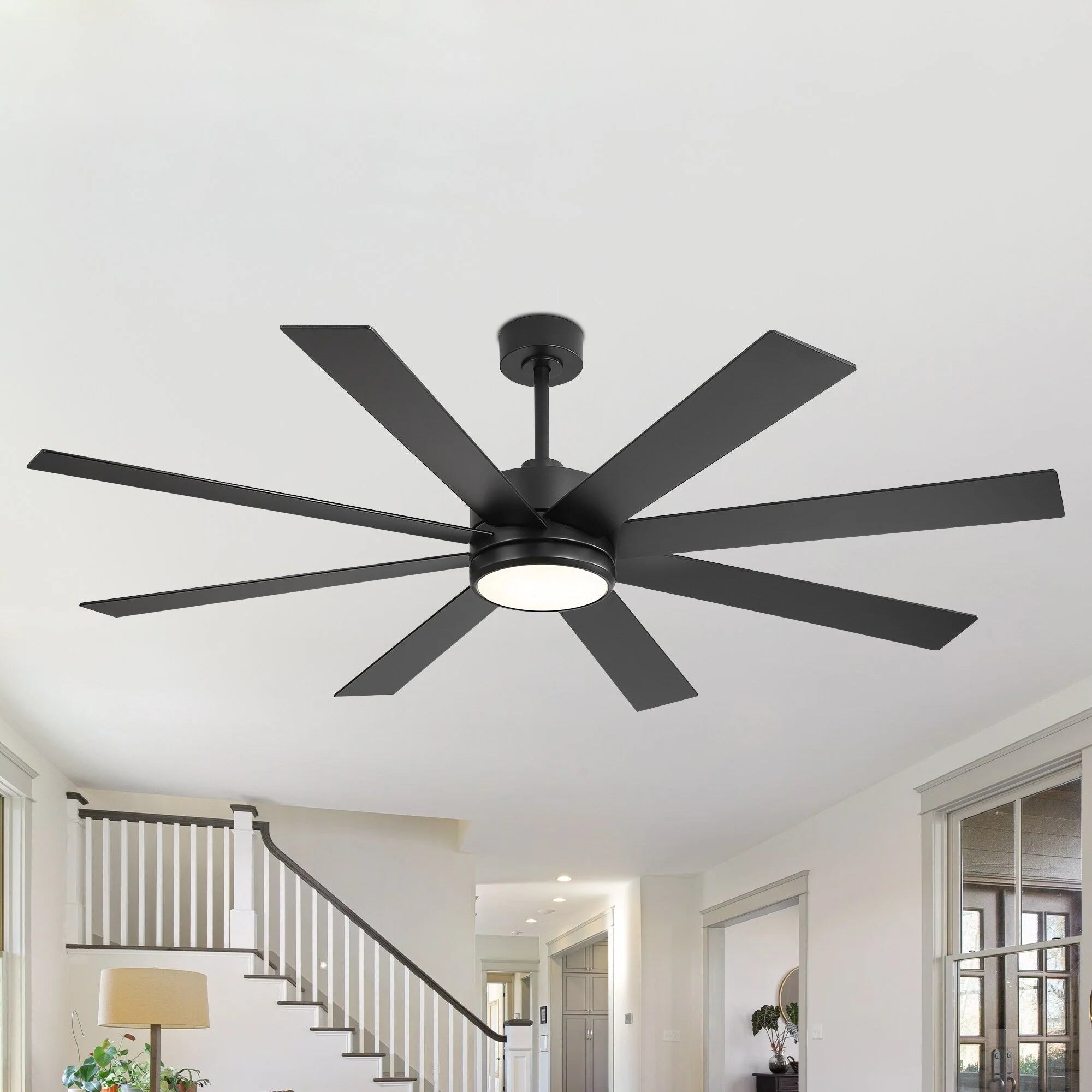 Ventilateur de plafond de 65 pouces à 8 pales noires avec lumière LED et télécommande