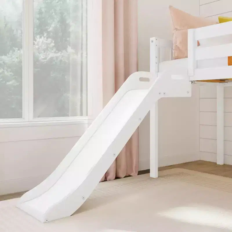 Lit bas mezzanine simple pour enfants avec toboggan et escalier, bois massif, 14 barrières de sécurité, capacité de 180 kg