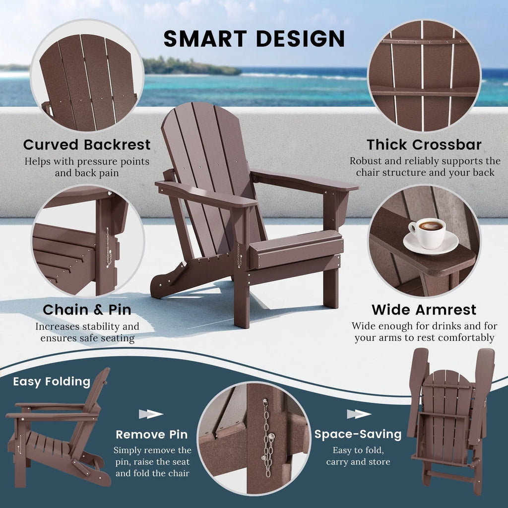 Chaise Adirondack pliante d'extérieur tout temps Polytrends Laguna résistante à la décoloration pour patio
