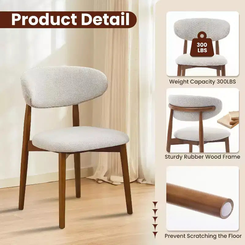 Lot de 4 chaises de salle à manger, chaises de salle à manger modernes du milieu du siècle rembourrées, chaises de cuisine de style campagnard avec siège en tissu rembourré et pieds en bois, beige