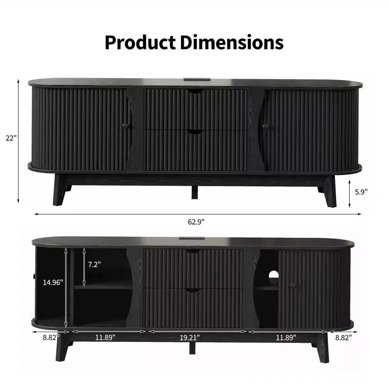 Meuble TV moderne noir/marron avec 2 tiroirs, pour 1 pièce