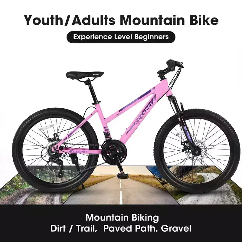 VTT Okak 24/26 pouces avec 21 vitesses et double freins à disque, vélo pour enfants avec suspension avant de 100 mm, Dirt Bike pour adolescents et femmes