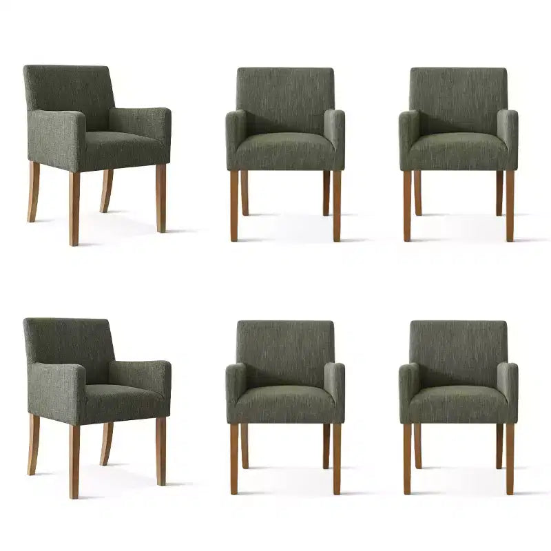 Lot de 6 chaises de salle à manger capitonnées avec accoudoirs, fauteuils modernes en lin avec pieds en bois, chaises d'appoint pour salle à manger, salon – Panipeachy