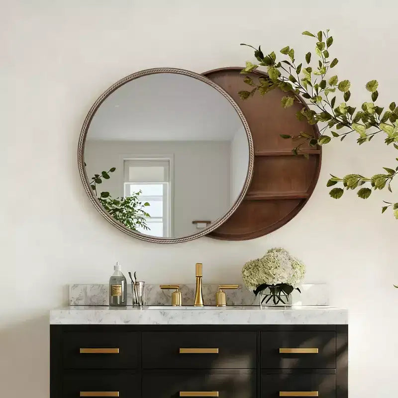 GDFStudio Norvyn Miroir mural rond 23,6 po avec armoire de rangement coulissante