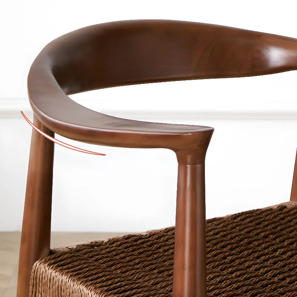 Chaise de salle à manger scandinave incurvée en bois tressé avec accoudoirs