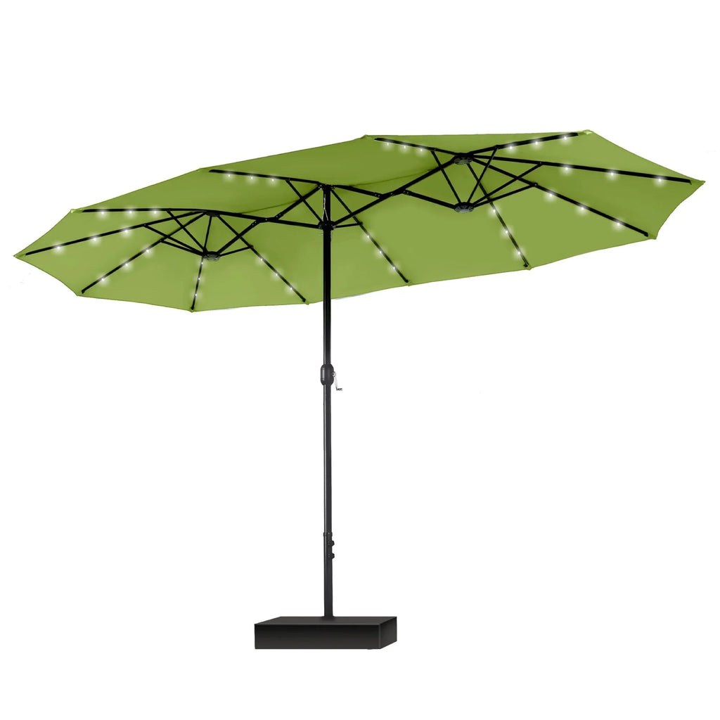 MAISON ARTS Parasol excentré rectangulaire de 4,5 m avec manivelle, parasol de marché double face d'extérieur avec lumières LED solaires et base incluse