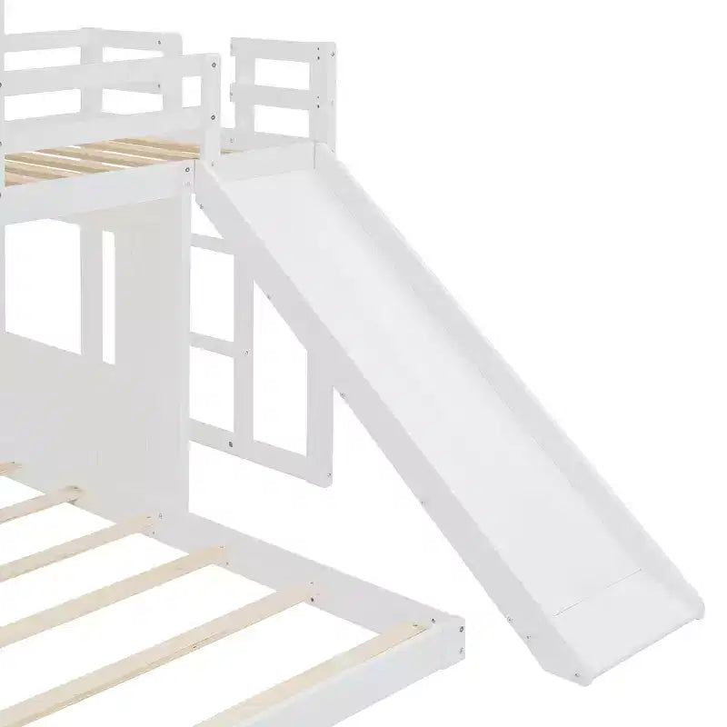 Lit superposé en bois Luxystar avec maisonnette, toboggan et barrières de sécurité, double sur grand lit