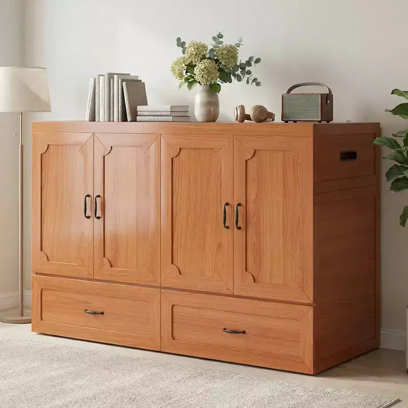 Lit armoire escamotable convertible Mjkone Queen Size avec chargement USB, tiroirs de rangement, matelas non inclus