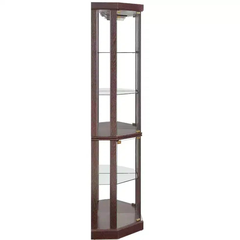 Vitrine d'angle avec portes et étagères en verre, Meuble de présentation d'angle pour salon