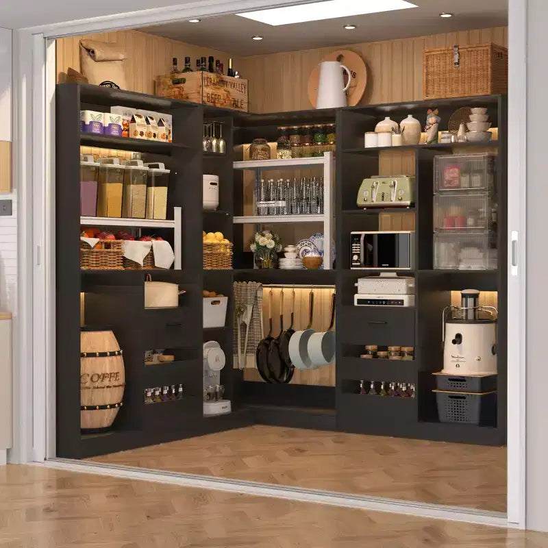 Besiost Lot de 3 dressings d'angle avec étagères et tiroirs, organisateur de placard autoportant avec tringles à vêtements
