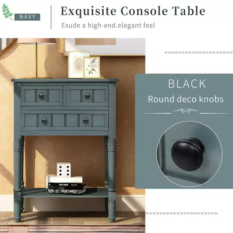 Console étroite de 60 cm avec 3 tiroirs et étagère, table d'appoint pour petite entrée ou salon
