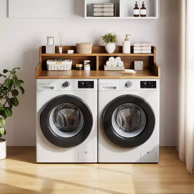 Comptoir de lave-linge et sèche-linge à 2 niveaux avec étagère ou tiroirs, couvercle de comptoir de buanderie avec coussin antidérapant, 54x27,5 - Dessus de lave-linge pour plier les vêtements