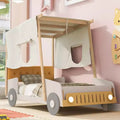 Lit de voiture Whisen Wood avec oreiller, tissu de plafond et LED - Naturel