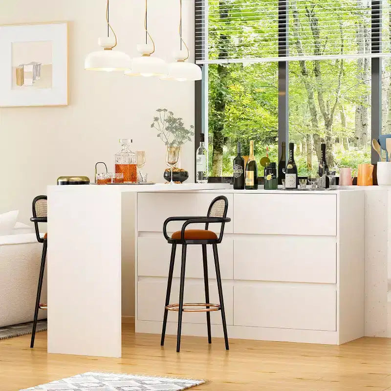 Desserte de buffet intelligente rotative/extensible avec 6 tiroirs, plan de travail étendu, tapis antidérapant, table à manger rotative, îlot de cuisine/garde-manger