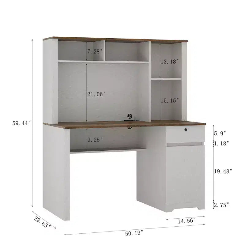 Bureau informatique moderne de 130 cm avec huche et étagère, bureau avec grand rangement, bureau d'écriture pour l'étude, salle de lecture