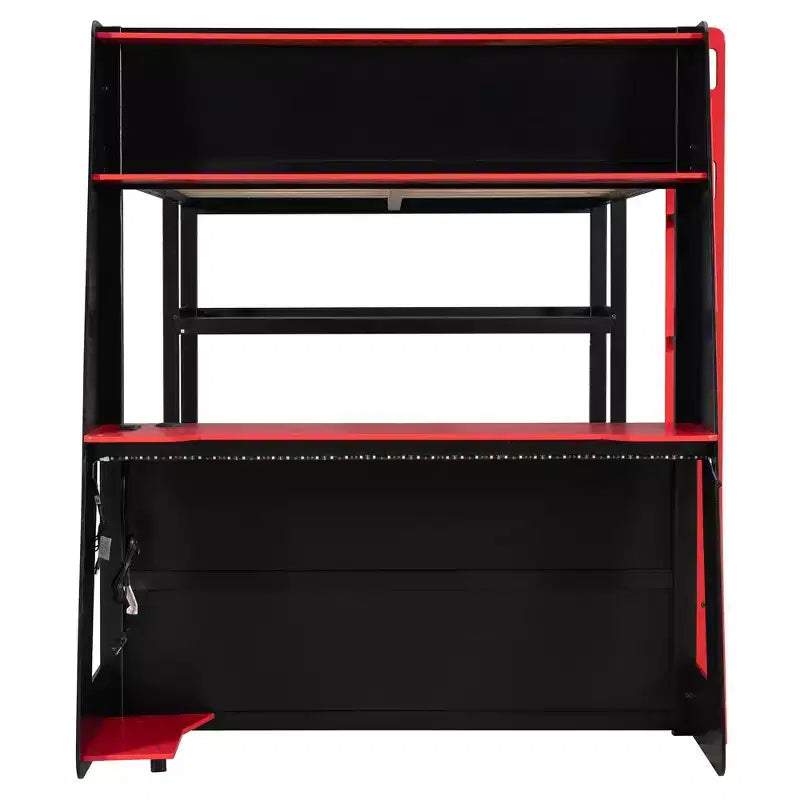 Lit mezzanine gaming complet Luxystar avec bureau, étagères de rangement et lumières