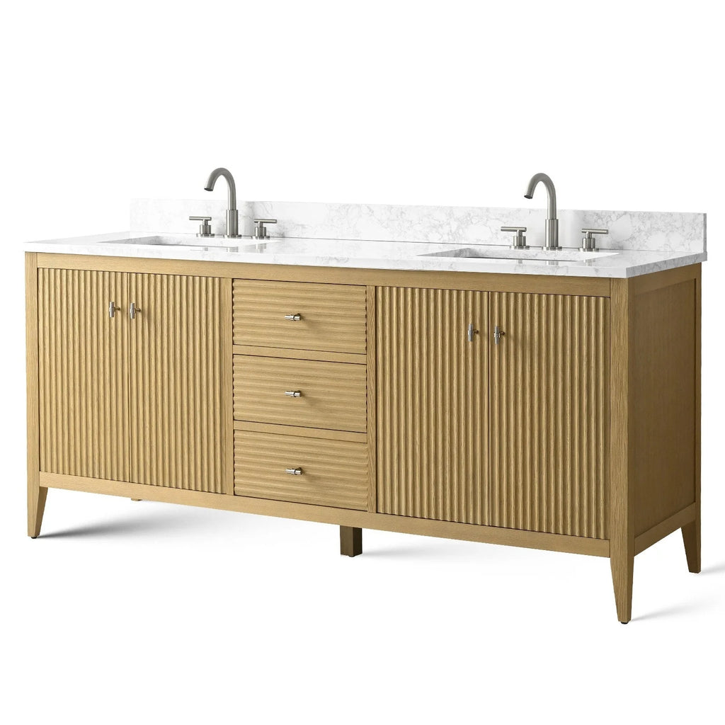 Meuble-lavabo de salle de bain Vanity Art 72 po à double vasque avec dessus en marbre reconstitué