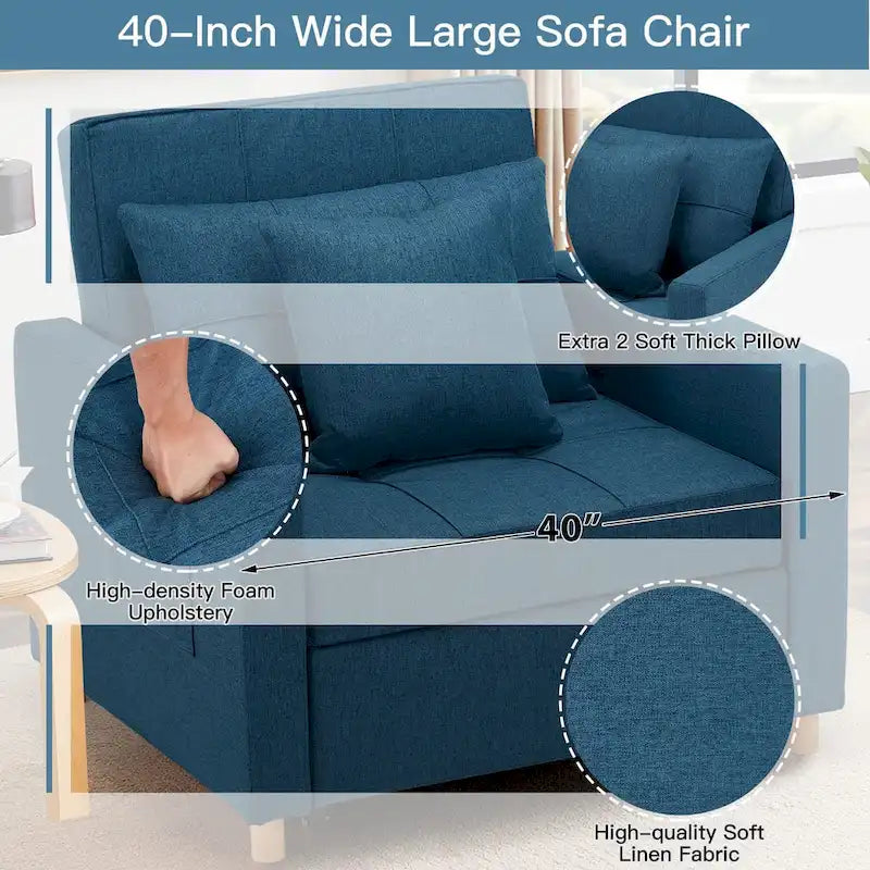 Fauteuil convertible 3-en-1, plusieurs coloris, une place