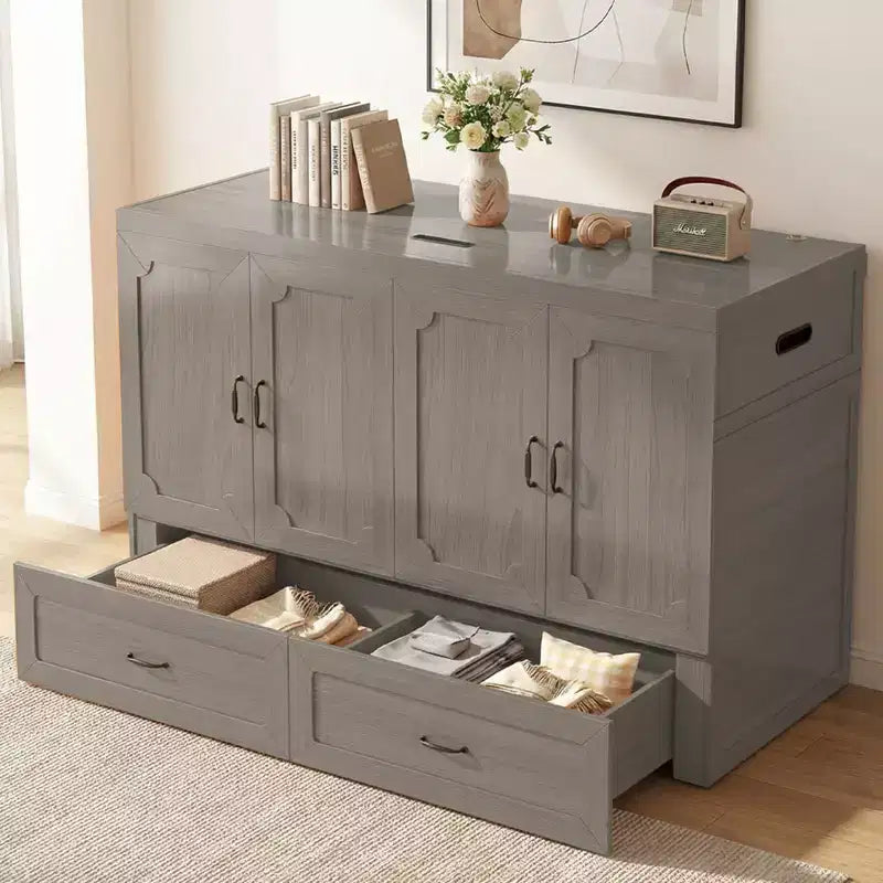 Lit armoire escamotable convertible Mjkone Queen Size avec chargement USB, tiroirs de rangement, matelas non inclus
