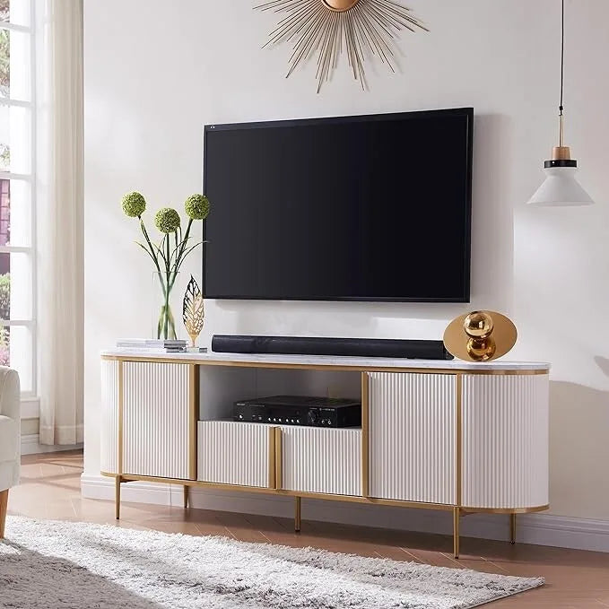 Meuble TV de luxe moderne, meuble de divertissement, avec plateau en faux marbre
