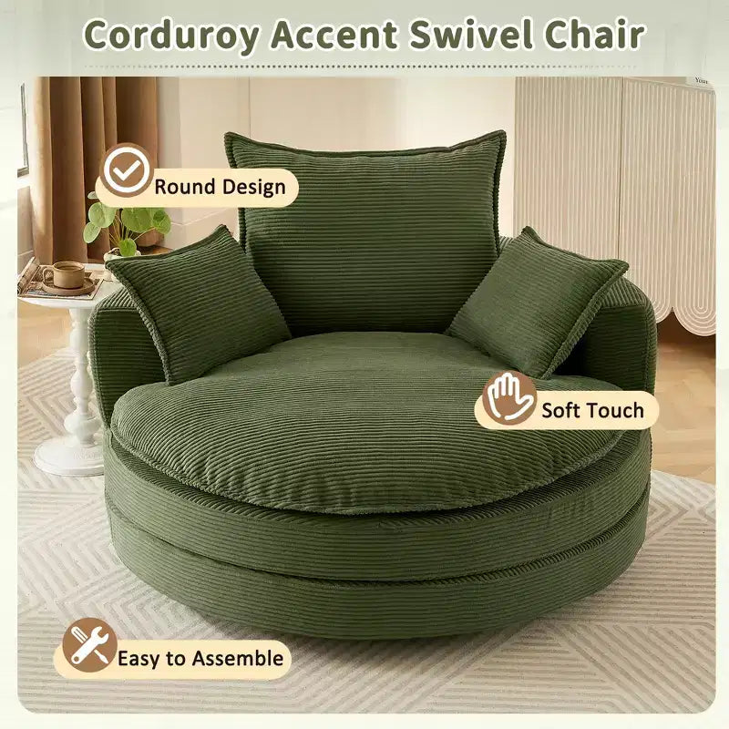 Fauteuil d'appoint pivotant à 360°, Fauteuil pivotant rond en forme de baril avec coussin pour salon