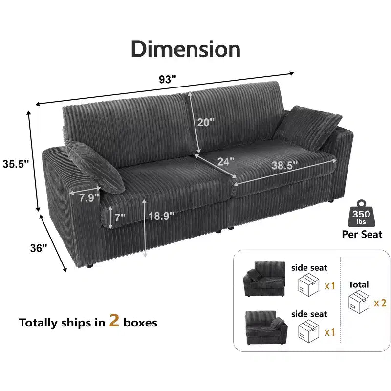 Canapé d'angle modulaire en velours côtelé Dyonery avec housses lavables