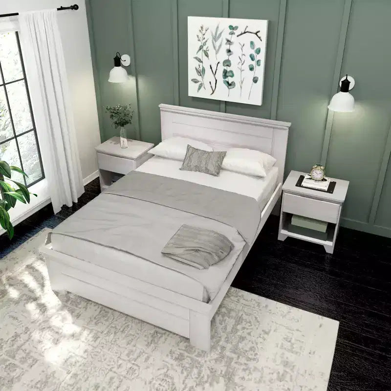 Lit double Plank+Beam Farmhouse avec tête de lit, plateforme en bois massif