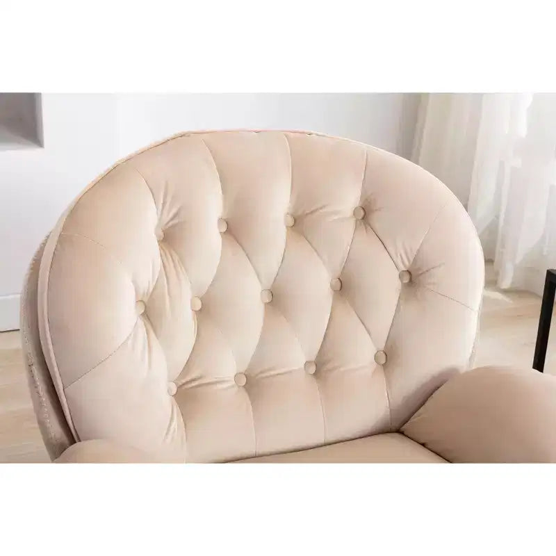 Fauteuil d'appoint en velours Okak avec pouf, fauteuil de salon moderne de style scandinave sans accoudoirs, fauteuil d'appoint doux et confortable pour regarder la télévision, jouer à des jeux