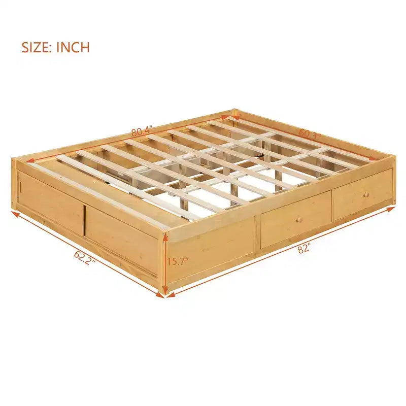 Cadre de lit plateforme Whisen Queen avec 4 tiroirs de rangement et rangement dans le pied de lit