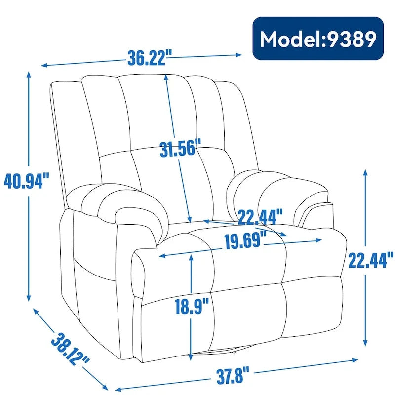Fauteuil inclinable manuel vert surdimensionné avec pivotement, basculement et revêtement en tissu