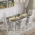 Ensemble de salle à manger extensible de style ferme pour 6 personnes, table rectangulaire et 6 chaises rembourrées