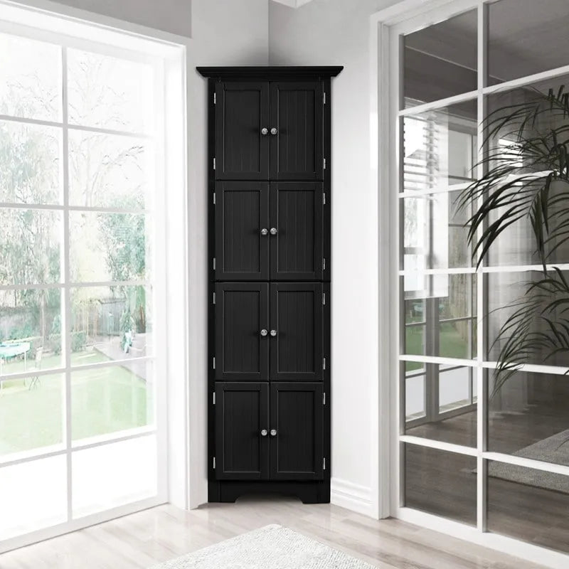 Meuble d'angle de rangement haut avec 8 portes et 4 étagères