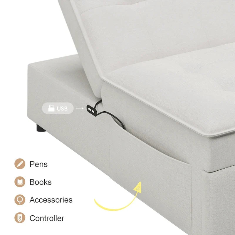 Canapé convertible 3 places 4-en-1 en lin 72,5" avec dossier réglable sur 5 niveaux et poche de rangement