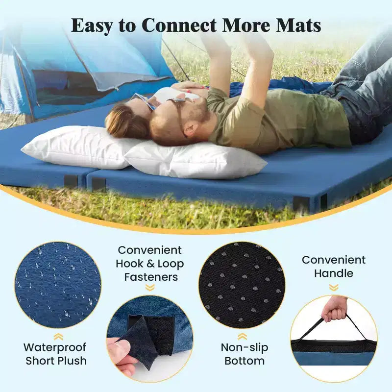 Matelas de camping en mousse à mémoire de forme Costway avec fond antidérapant, sac de voyage pour le couchage en extérieur, gris/bleu