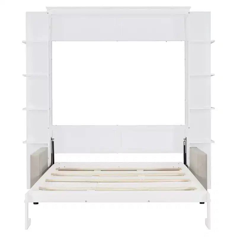 Lit escamotable mural Whisen Modern Design Queen size en bois avec canapé et étagères