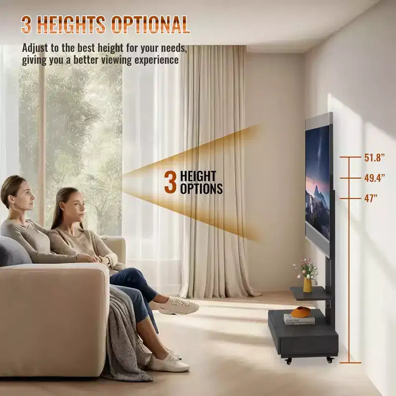 Meuble TV pour téléviseurs de 32 à 75 pouces, Chariot TV mobile à hauteur réglable avec tiroir et roulettes pour salon, chambre, bureaux -ModernLuxe