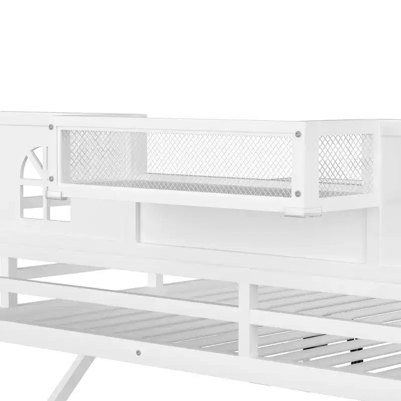 Lit mezzanine ModernLuxe double/grand format avec escalier et armoire intégrée, cadre de lit en métal avec lumières LED, station de charge USB et étagères de rangement