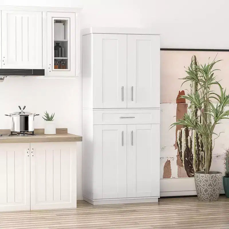 Meuble de cuisine autoportant avec portes et tiroir, étagères réglables