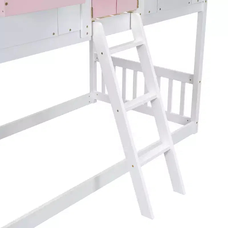 Lit mezzanine cabane de taille double, lit mezzanine cabane en bois avec échelle et barrières de sécurité pour enfants