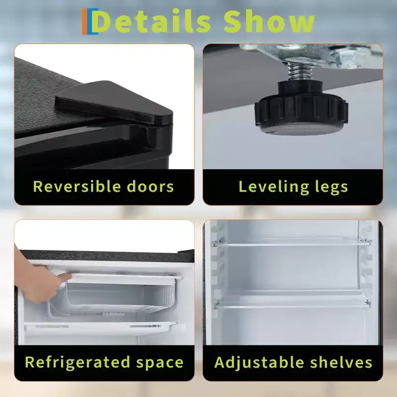 Mini-réfrigérateur de 127 litres avec congélateur, réfrigérateur compact avec porte réversible, thermostat réglable et économe en énergie, petit réfrigérateur