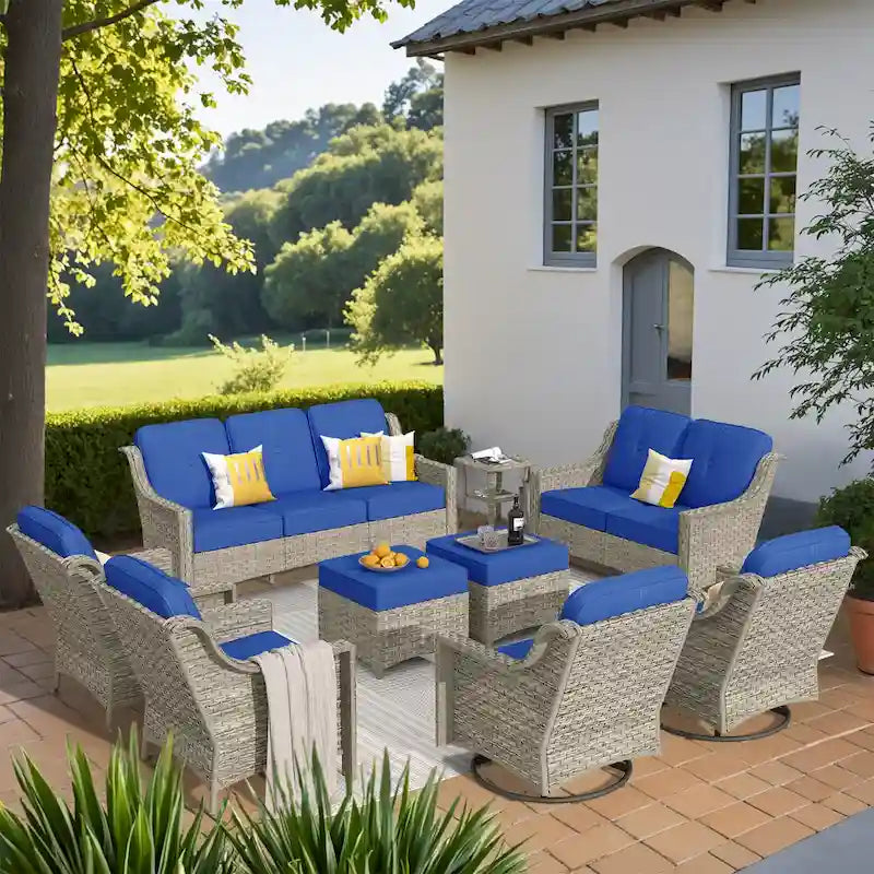 Ensemble de conversation de jardin 9 pièces XIZZI avec fauteuil pivotant