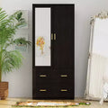 Hitow Armoire de rangement double tiroir avec portes miroir et zones de rangement