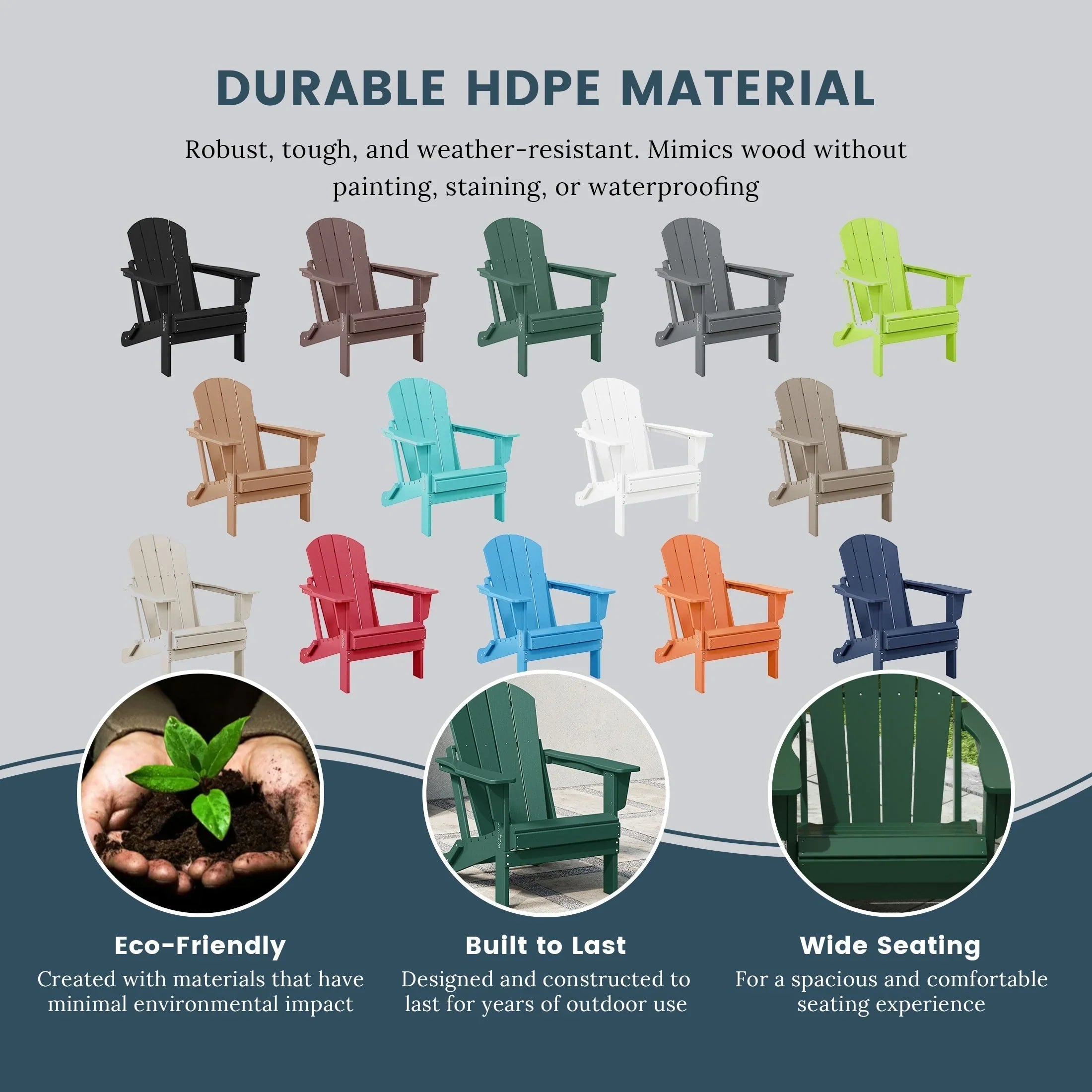 Chaise Adirondack pliante d'extérieur tout temps Polytrends Laguna résistante à la décoloration pour patio