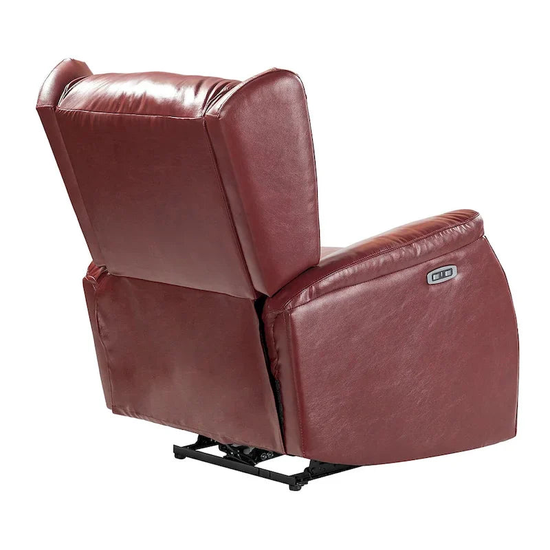 Fauteuil inclinable électrique en cuir véritable avec port USB – Dossier ailé clouté, ensemble de 2