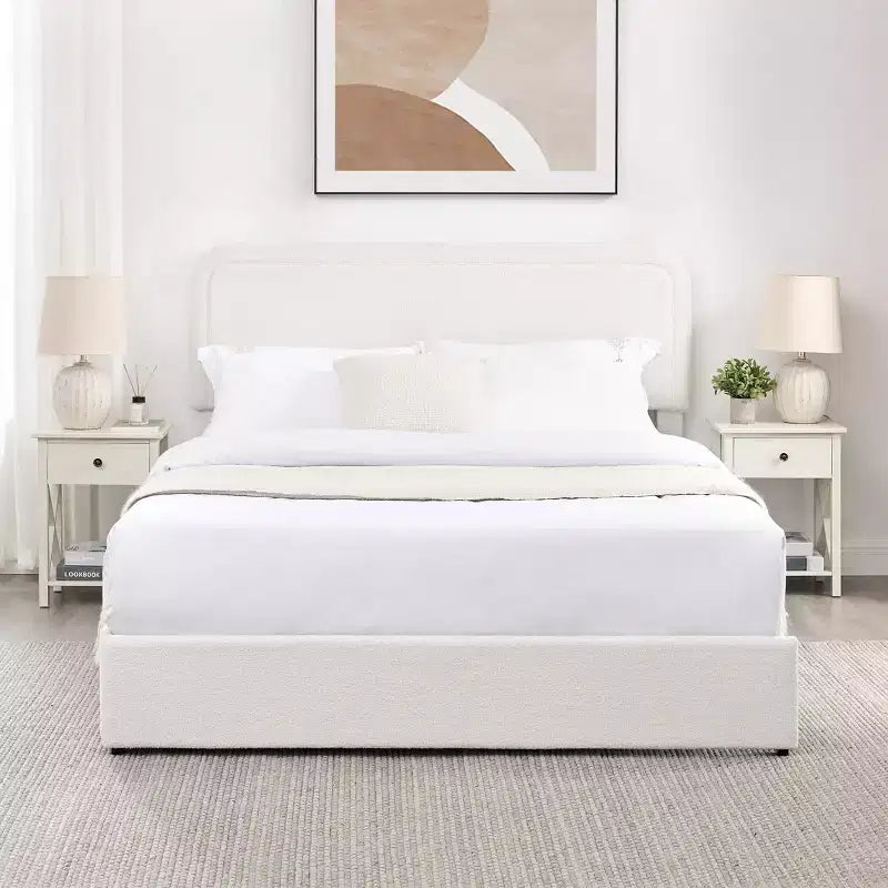 Lit Queen Size Moderne Rembourré en Boucle avec Tiroirs de Rangement