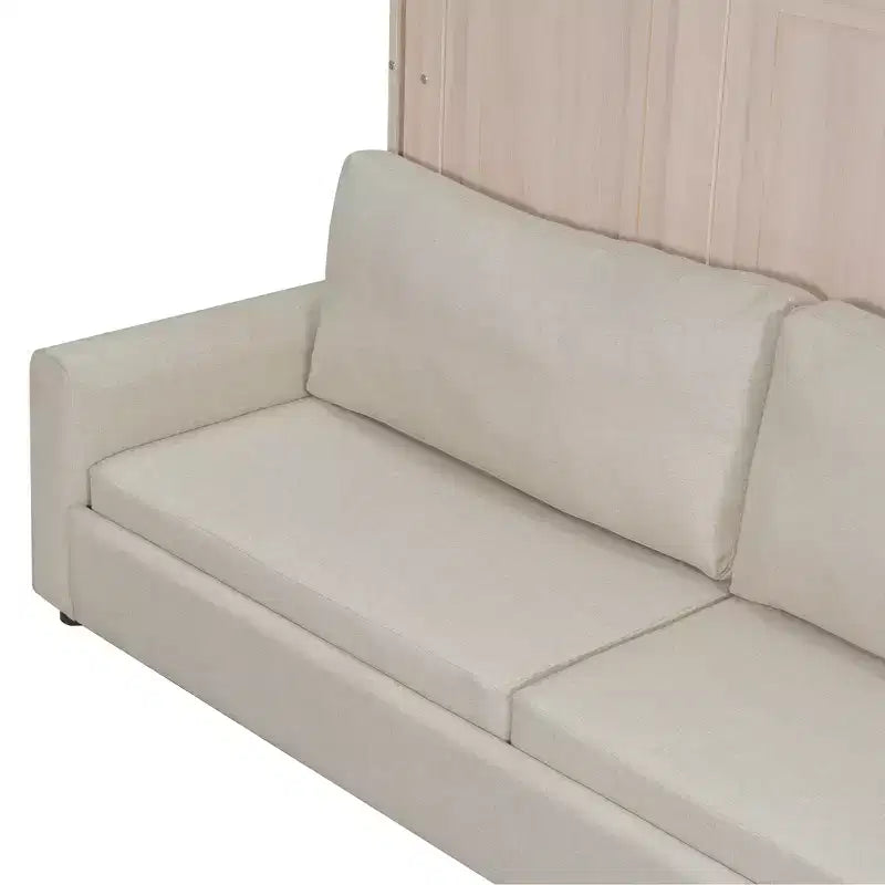 Lit escamotable Queen Size avec canapé, Lit escamotable Queen Size en bois avec éclairage LED, Lit escamotable pliant avec coffre pour chambre d'amis, Beige