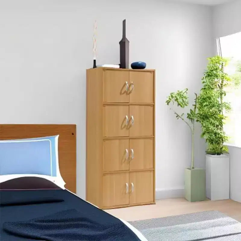 Hodedah HID44 Meuble de rangement multifonctionnel fermé à 8 portes pour la maison et le bureau, finition bois de hêtre
