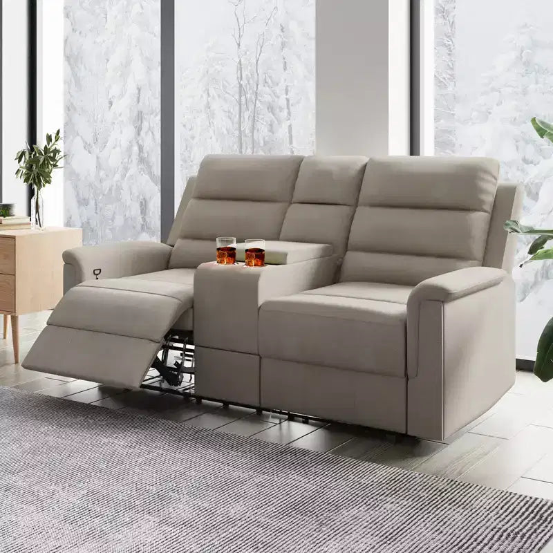 Canapé inclinable 2 places en tissu technique beige/gris, dossier et repose-pieds réglables