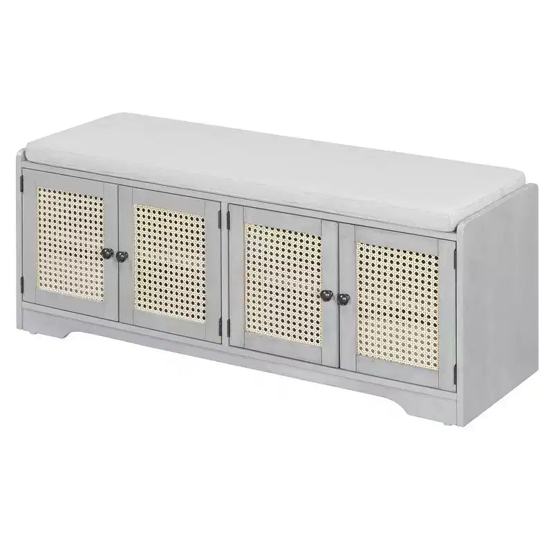 Banc de rangement rustique en bois Whisen, banc à chaussures d'entrée avec coussin amovible, étagères réglables